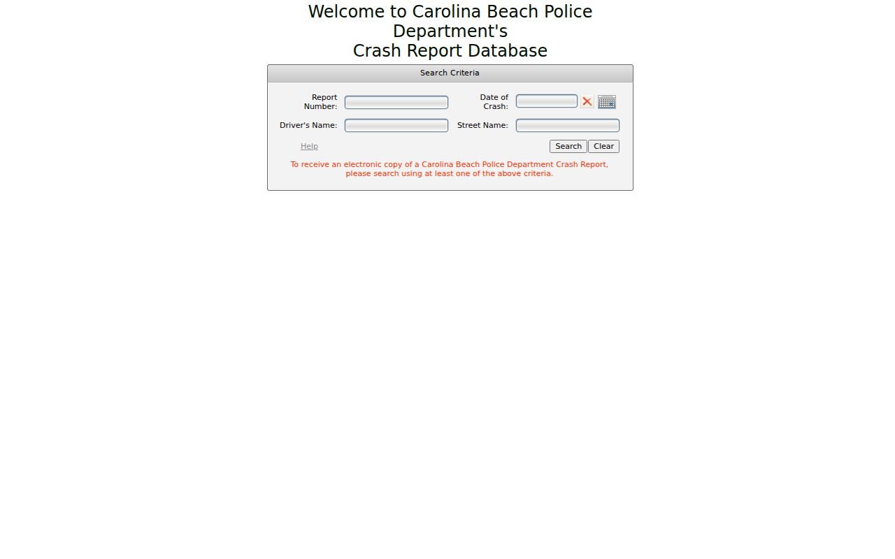 Carolina Beach criminal records accident report search portal
