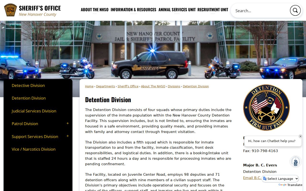 New Hanover County arrest booking detention facility information