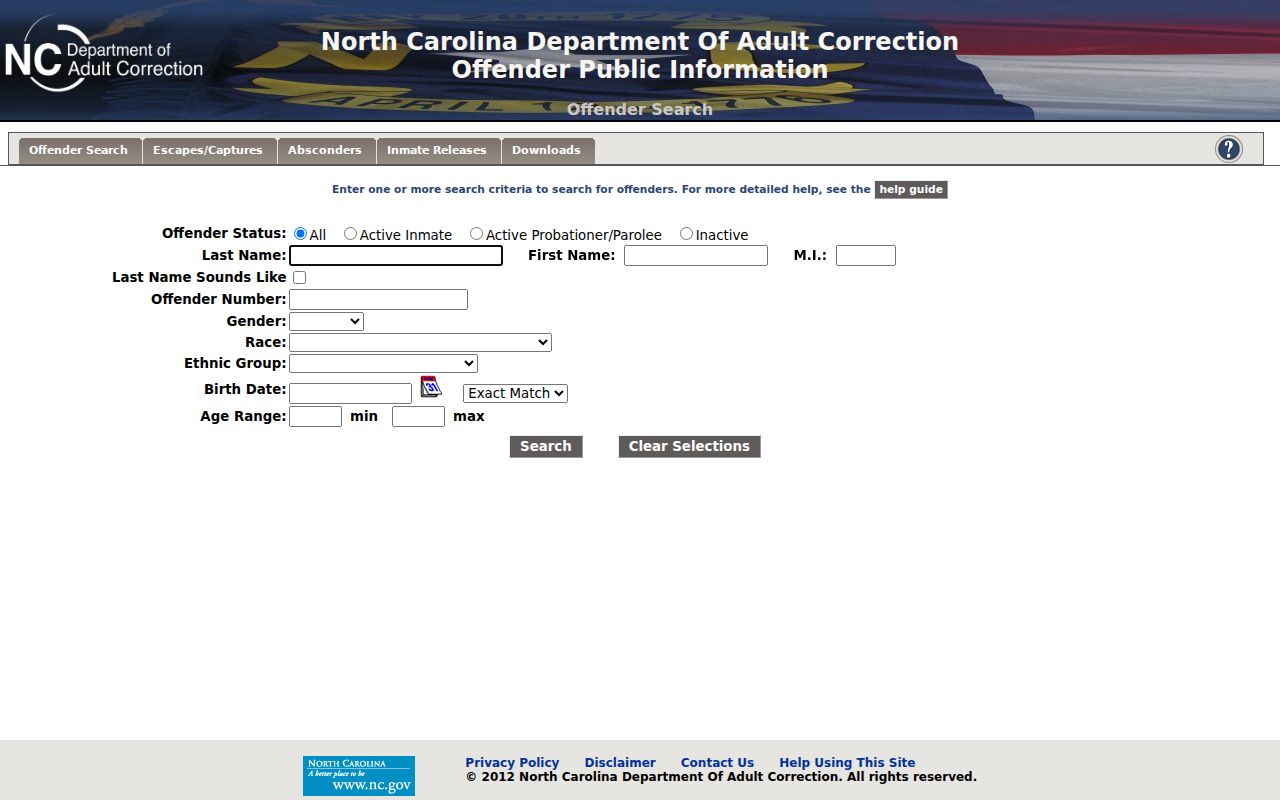 NCDAC offender search for New Hanover County custody and supervision records