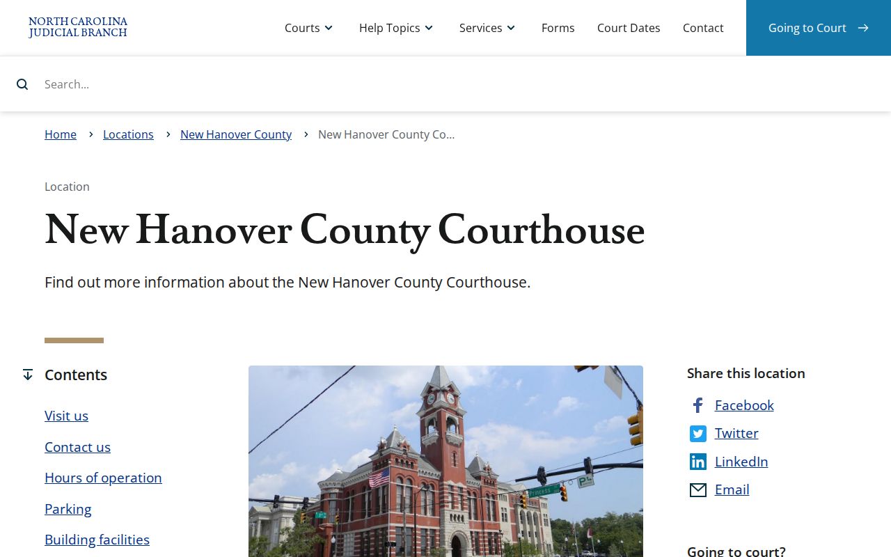 New Hanover County Courthouse criminal records location in Wilmington