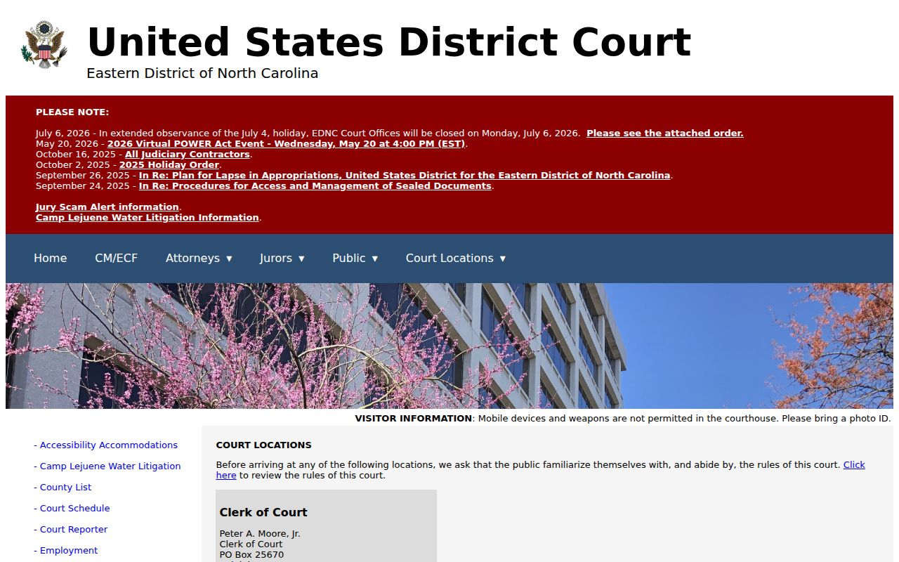 Eastern District of North Carolina federal court location in Wilmington