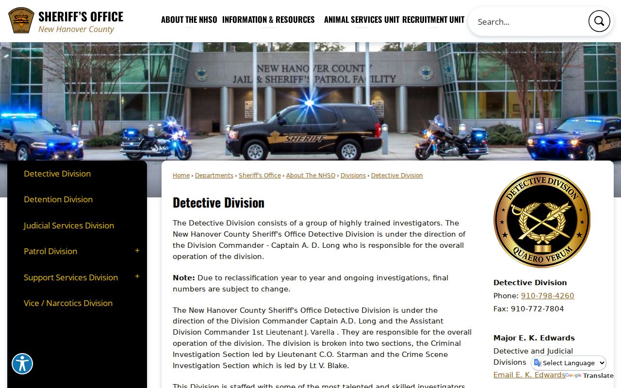 New Hanover County Sheriff Detective Division sex offender registration unit