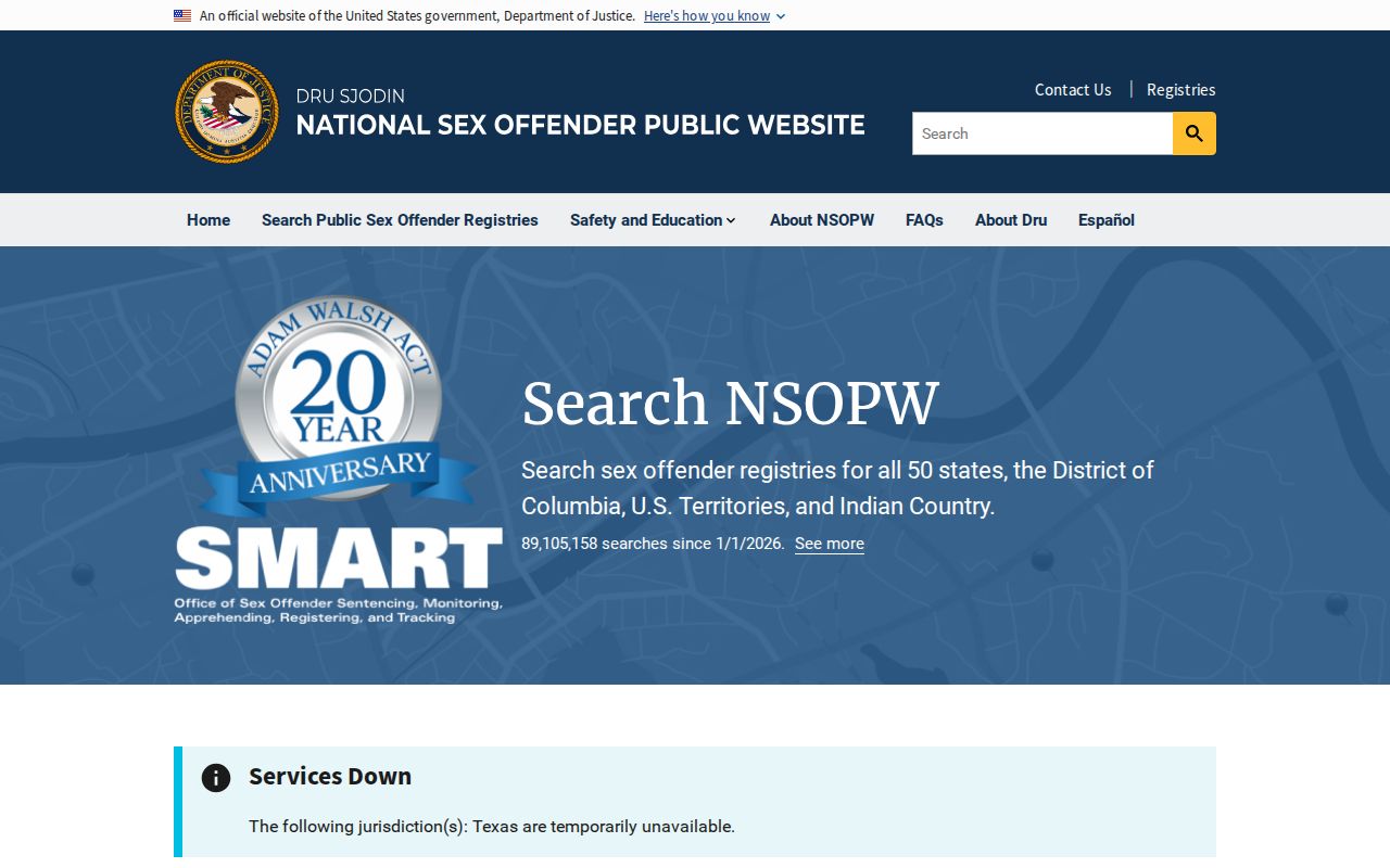 National NSOPW search used with New Hanover County sex offender records