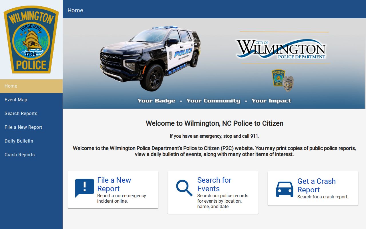 Wilmington criminal records search in the Police-to-Citizen portal